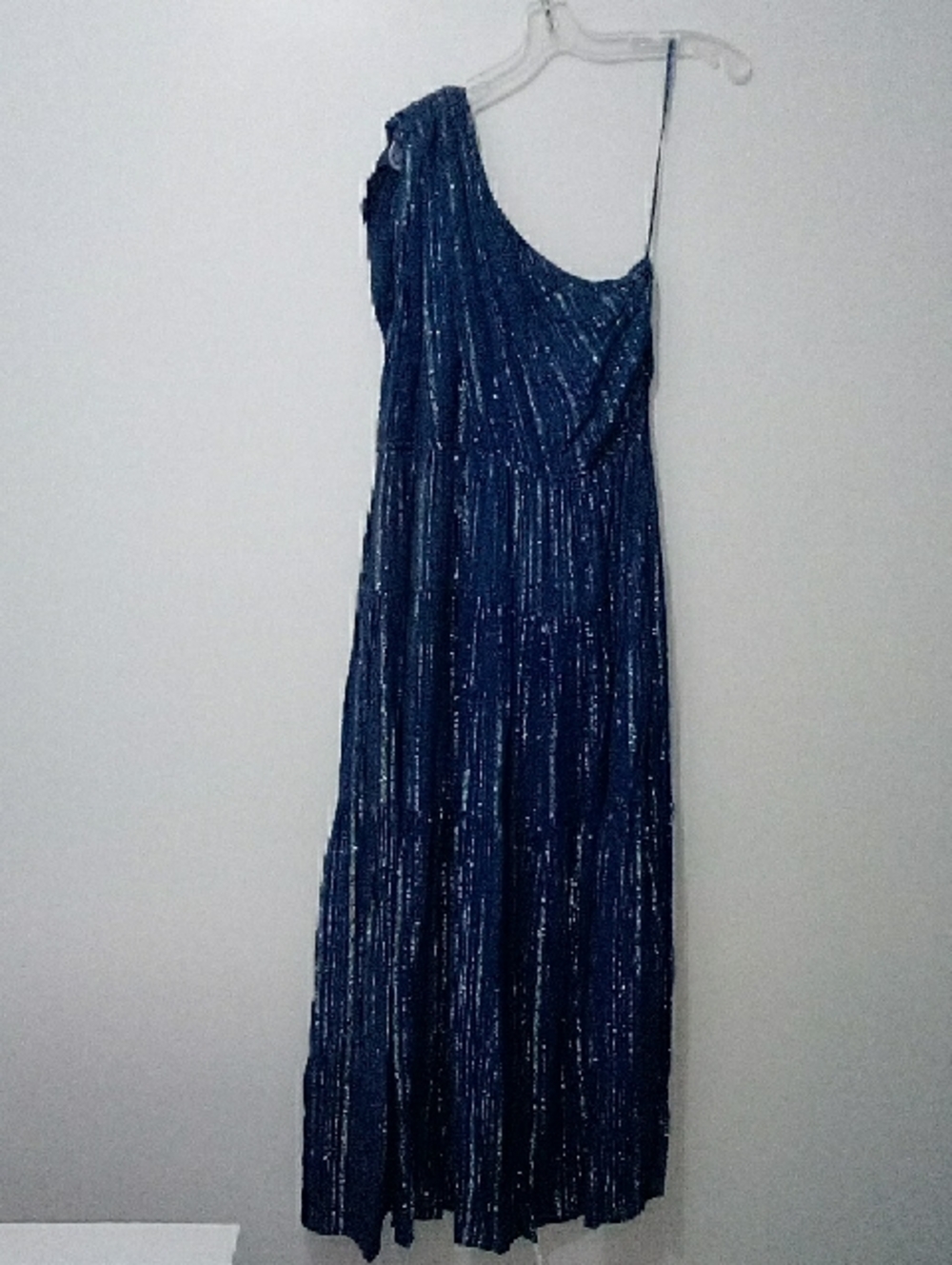 Hale Bob Navy Blue One-Shoulder Metallic Maxi Dress